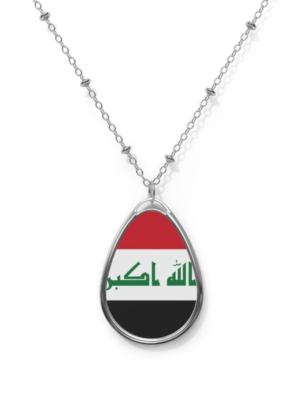 Iraq Flag Oval Necklace – Iraqi Heritage Pendant - One Size / Silver